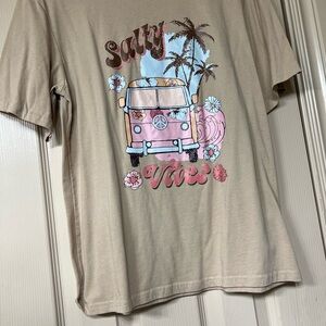 Shein Beige Tee with Pink Graphic Beachy